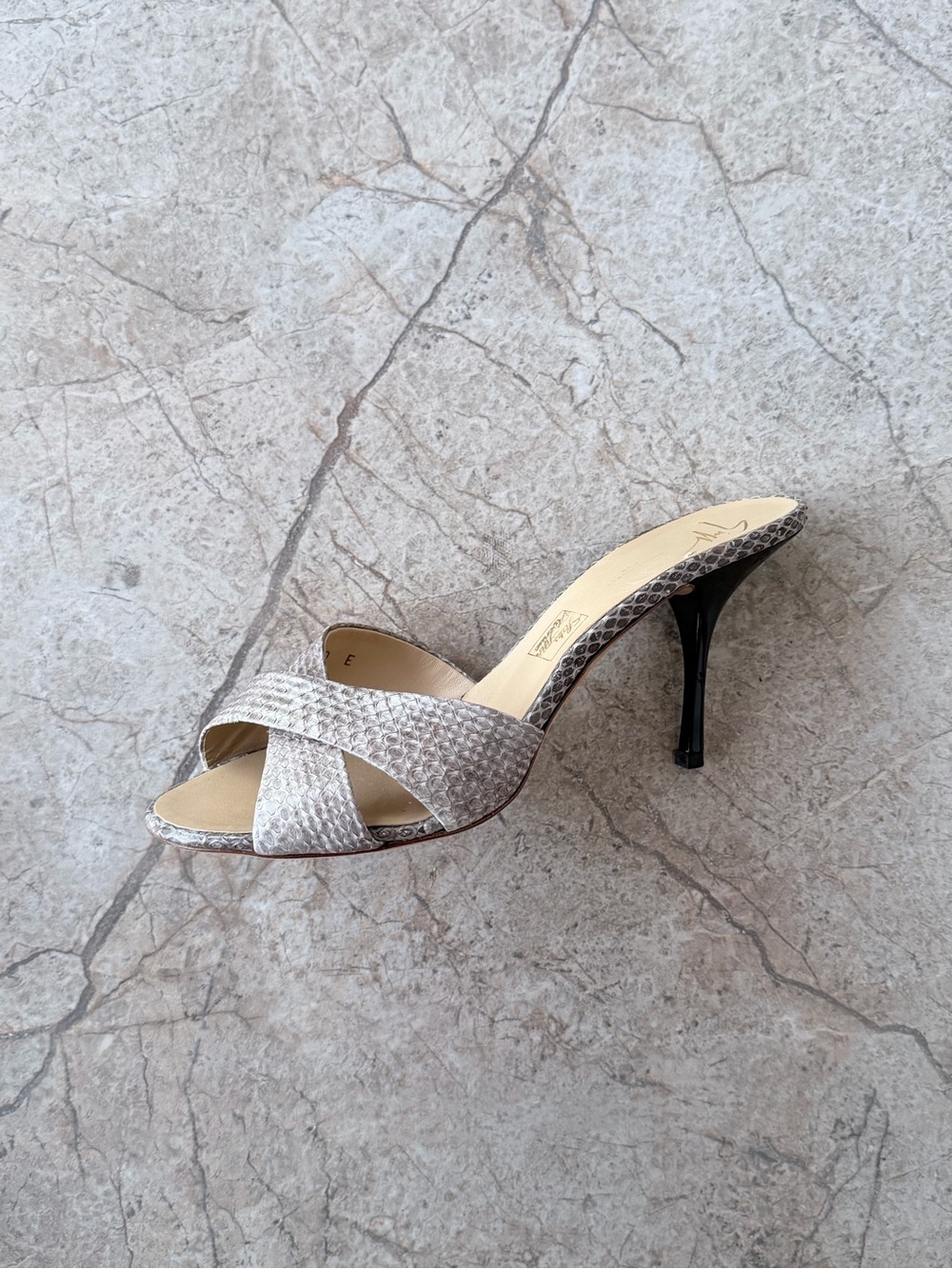 Giuseppe Zanotti Silver Metallic Python Crossover Stiletto Mules - Picture 5 of 11